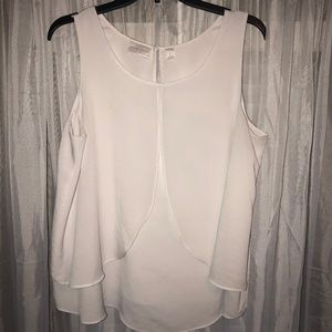 White Sheer Tank Blouse • L • Bisou Bisou • NWOT